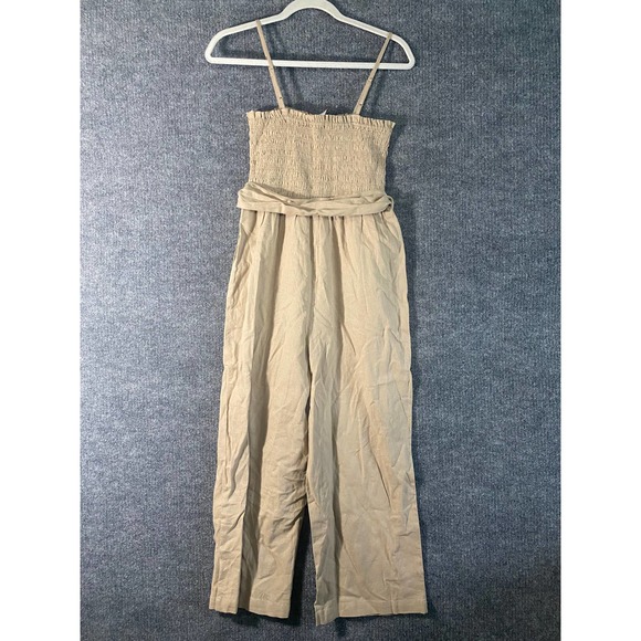House of Harlow 1960 Linen Jumpsuit Small Tan Belted Straight Leg NWT - Picture 2 of 11